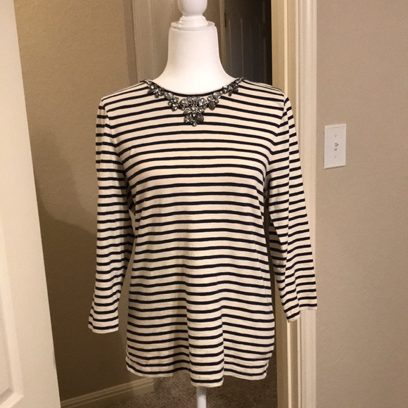 J Crew - Long Sleeve Tee with Jewel Collar - Picture 1 of 12